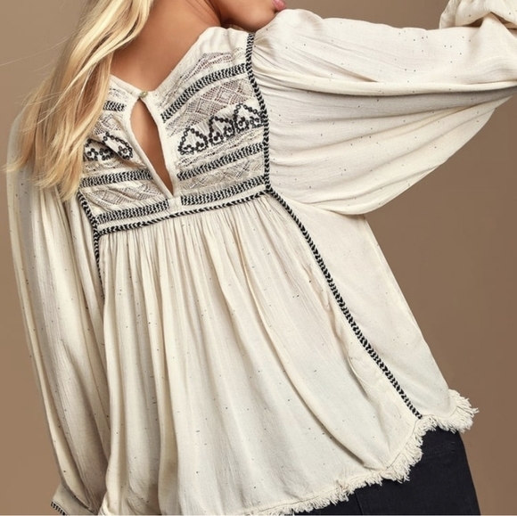 Free PEOPLE Cyprus Avenue embroidered top blouse xs boho bohemian - Picture 3 of 16